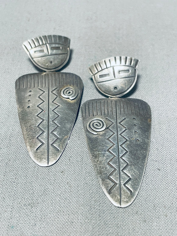 Amazing Vintage Native American Navajo Sterling Silver Kachina Earrings-Nativo Arts