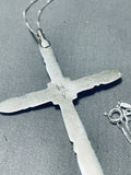 Native American Wonderful Vintage Navajo Blue Gem Turquoise Sterling Silver Cross Necklace-Nativo Arts