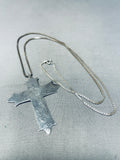 Heavenly Vintage Native American Navajo Morenci Turquoise Sterling Silver Cross Necklace-Nativo Arts