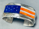 6.5 Inch Wrist American Flag Inlay Lapis Sterling Silve Rbracelet-Nativo Arts