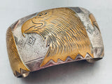 Wide Huge Vintage Native American Navajo Gold Eagle Sterling Silver Bracelet-Nativo Arts