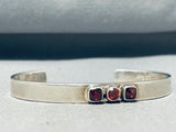 Elegant Native American Navajo 3 Garnets Sterling Silver Bracelet-Nativo Arts