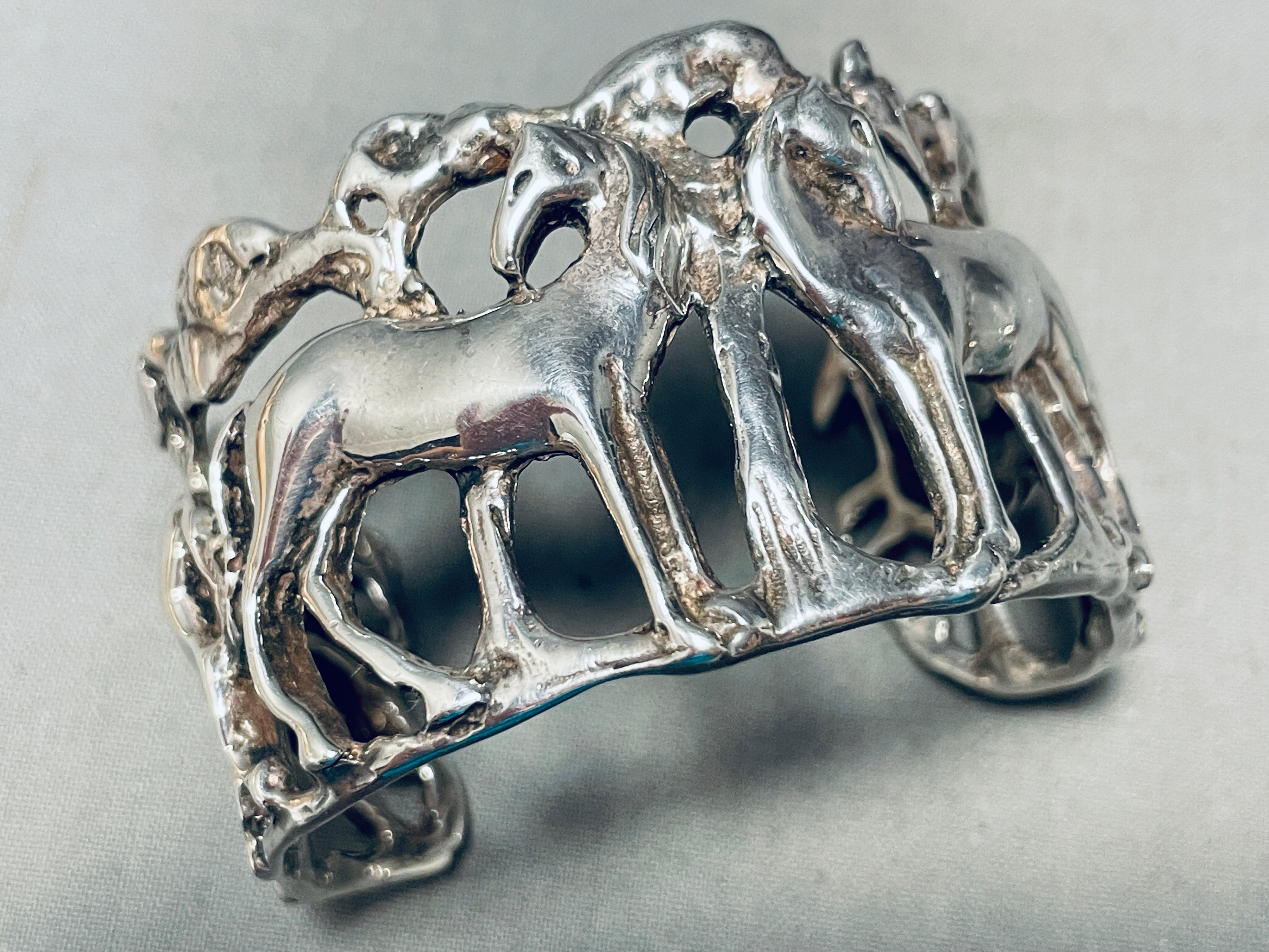 One Of The Coolest Vintage Horse Sterling Silver Bracelet Cuff