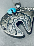 Special Vintage Native American Navajo Blue Diamond Turquoise Sterling Silver Bear Necklace-Nativo Arts