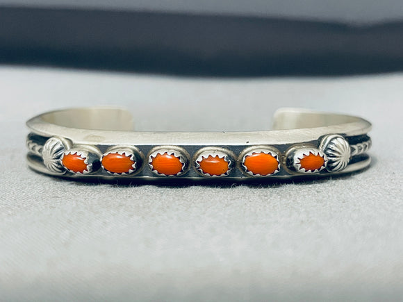 Accenting Gorgeous Native American Zuni Coral Sterling Silver Bracelet Cuff-Nativo Arts