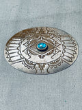 Elgin Hoskey Exceptional Native American Navajo Channel Bisbee Turquoise Sterling Silver Pin-Nativo Arts