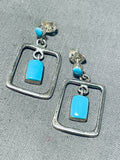 Special Vintage Native American Navajo Sleeping Beauty Turquoise Sterling Silver Dangle Earrings-Nativo Arts