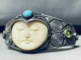 Happy Moon Face Vintage Turquoise Sterling Silver Bracelet Cuff-Nativo Arts
