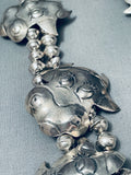 Cow Turquoise Vintage Native American Navajo Sterling Silver Squash Blossom Necklace Old-Nativo Arts