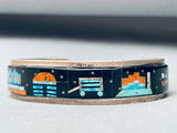 6.5 Inch Wrist Vintage Native American Navajo Hogan Inlay Sterling Silver Turquoise Bracelet-Nativo Arts