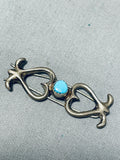 Unique Vintage Native American Navajo Blue Gem Turquoise Sterling Silver Barrette-Nativo Arts