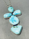Breathtaking Native American Navajo Blue Gem Turquoise Sterling Silver Cross Necklace-Nativo Arts