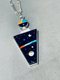 Outer Space Kachina Native American Navajo Turquoise Inlay Sterling Silver Necklace-Nativo Arts
