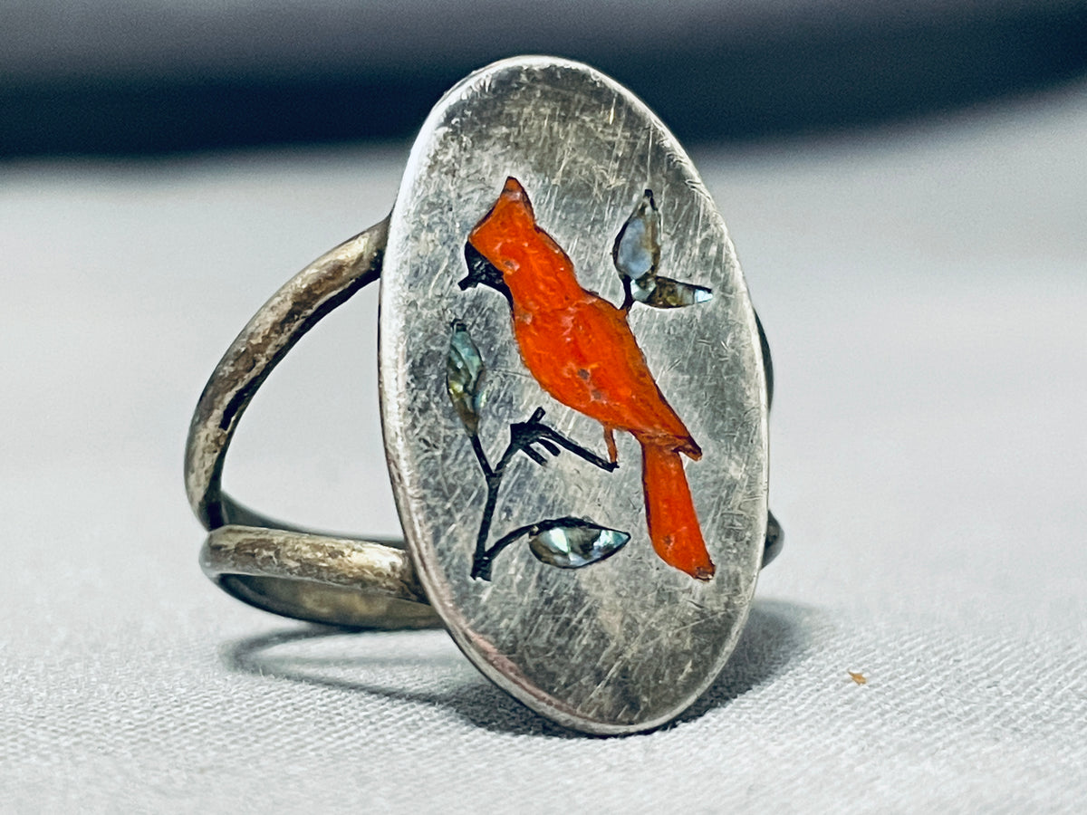 Intricate Vintage Native American Zuni Coral Sterling Silver Cardinal ...