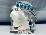 Chief of Tribe!! 154 Grams Native American Navajo Turquoise Sterling Silver Bracelet Cuff-Nativo Arts