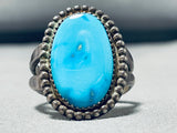 Superior Vintage Native American Navajo Blue Gem Turquoise Sterling Silver Huge Ring-Nativo Arts