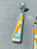 Marie Thompson Native American Navajo Turquoise Spiny Oyster Gaspeite Sterling Silver Earrings-Nativo Arts