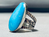 Huge San Felipe Sterling Silver Stamped Deep Blue Turquoise Ring-Nativo Arts