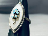 Cute Vintage Native American Zuni Turquoise Flower Sterling Silver Ring Old-Nativo Arts