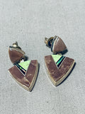 Signed Vintage Native American Navajo Gaspeite Synthetic Opal Sterling Silver Earrings-Nativo Arts
