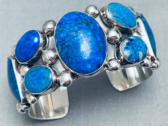 Heavy Rich Martinez Lapis Native American Navajo Sterling Silver Bracelet Cuff-Nativo Arts