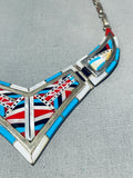 Extremely Intricate Vintage Native American Zuni Turquoise Inlay Sterling Silver Necklace-Nativo Arts
