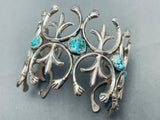 One Of The Most Intricate Tall Vintage Native American Navajo Turquoise Sterling Silver Bracelet-Nativo Arts
