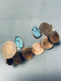 Priceless Native American Navajo Signed 8 Turquoise Indian Head Copper Pennies Bracelet-Nativo Arts