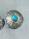 Authentic Vintage Native American Navajo Blue Gem Turquoise Sterling Silver Earrings-Nativo Arts