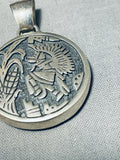 Dramatic Vintage Native American Hopi Inlay Turquoise Opal Chisled Dancer Silver Pendant-Nativo Arts