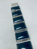 Incredible Vintage Native American Navajo Jet Sterling Silver Hinged Bracelet Signed-Nativo Arts