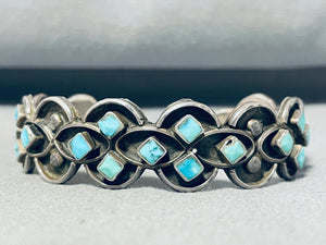 Quality!! Older Vintage Native American Zuni Turquoise Inlay Sterling Silver Bracelet-Nativo Arts