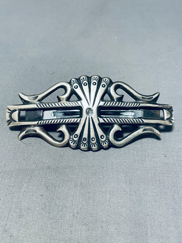 Intricate Vintage Native American Navajo Sterling Silver Signed Hair Barrette-Nativo Arts