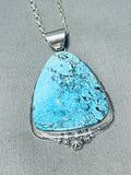 Signed Native American Navajo Spiderweb Turquoise Sterling Silver Necklace-Nativo Arts