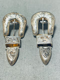 Dropdead Fab!!! Unique Vintage Native American Navajo Sterling Silver Ranger Buckle Earrings-Nativo Arts