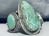Towering Vintage Native American Navajo Green Turquoise Sterling Silver Bracelet Cuff-Nativo Arts