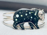 Detailed Stars In Sky Vintage Southwest Bear Sterling Silver Opal Bracelet-Nativo Arts