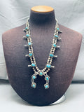 Fab Vintage Native American Navajo Turquoise Sterling Silver Squash Blossom Necklace Old-Nativo Arts