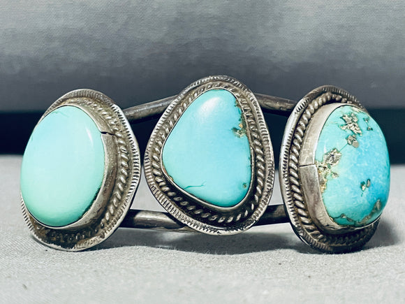 Lovely Vintage Native American Navajo Blue Gem Turquoise Sterling Silver Bracelet-Nativo Arts