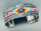American Flag Hand Beaded Vintage Native American Navajo Sterling Silver Bracelet-Nativo Arts