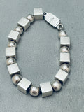 Native American Advanced Silver Work! Vintage Handmade Cubed Sterling Silver Link Bracelet-Nativo Arts