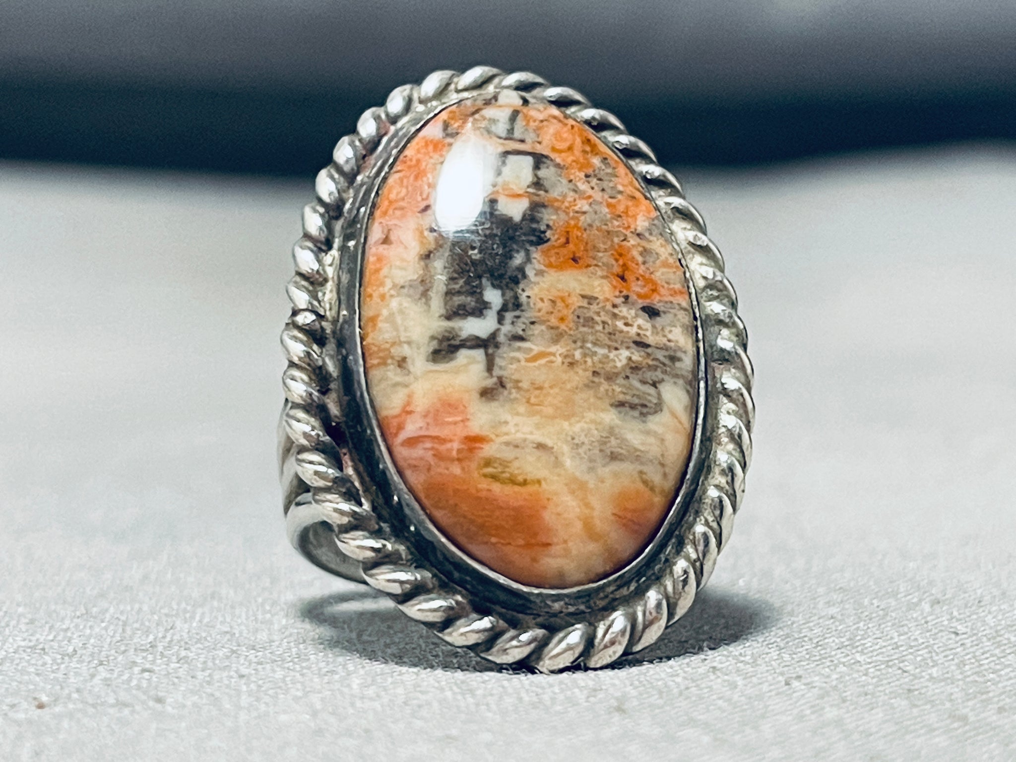 Vintage sterling petrified high quality wood ring size 8