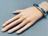 6.5 Inch Wrist Vintage Native American Navajo Turquoise Lapis Inlay Sterling Silver Bracelet-Nativo Arts