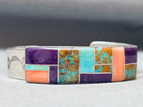 Intricate Inlay Vintage Native American Navajo Sterlign Silver Bracelet-Nativo Arts