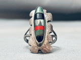 Detailed Vintage Native American Navajo Inlay Turquoise Sterling Silver Ring-Nativo Arts