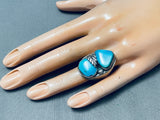 HEAVY TALL VINTAGE NAVAJO TURQUOISE STERLING SILVER LEAF RING