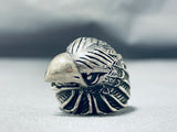 Magnificent Native American Navajo Sterling Silver Handcarved Eagle Ring-Nativo Arts