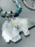 Inlay Bear Native American Navajo Turquoise Sterling Silver Bear Necklace-Nativo Arts