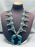 231 Grams Vintage Native American Navajo Chunk Turquoise Sterling Silver Squash Blossom Necklace-Nativo Arts