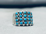 Native American Marvelous Vintage Zuni 20 Blue Gem Turquoise Sterling Silver Ring-Nativo Arts